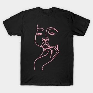 One Line Digital Art Black pink T-Shirt